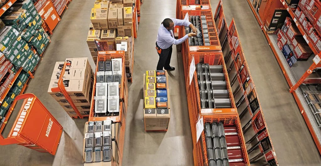 Overhead view of a customer browsing shelves at Home Depot in Sunnyvale