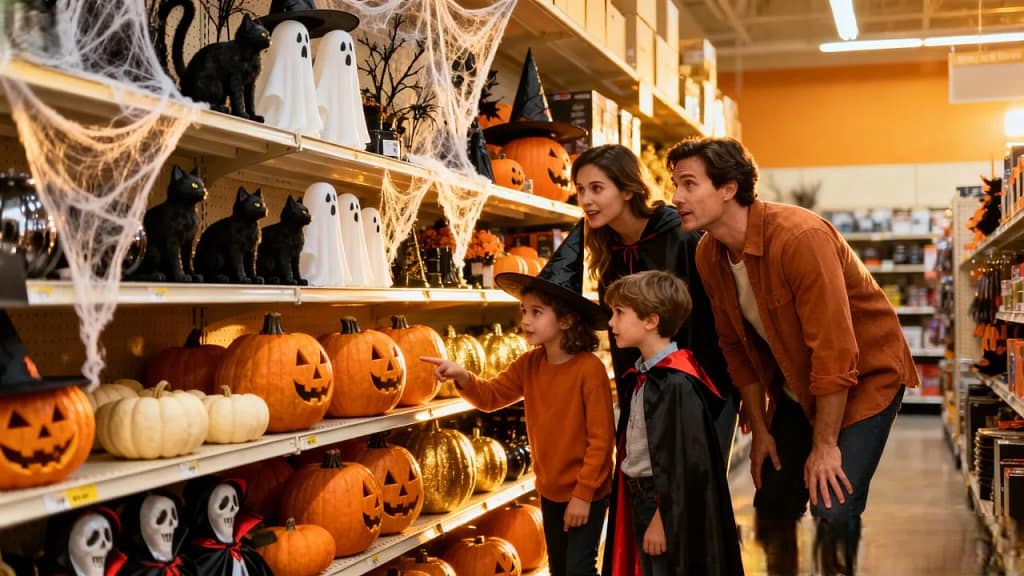 diy projects home depot Family browsing DIY project supplies at Home Depot seasonal aisle