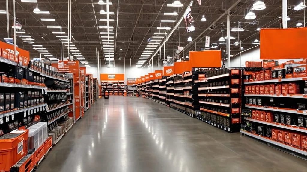 Interior of Home Depot Delano showing stocked aisles and bright lighting