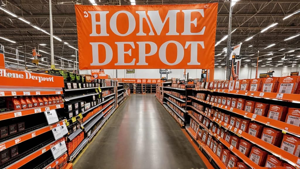 Wide aisle view inside Home Depot El Cajon featuring shelves of construction products