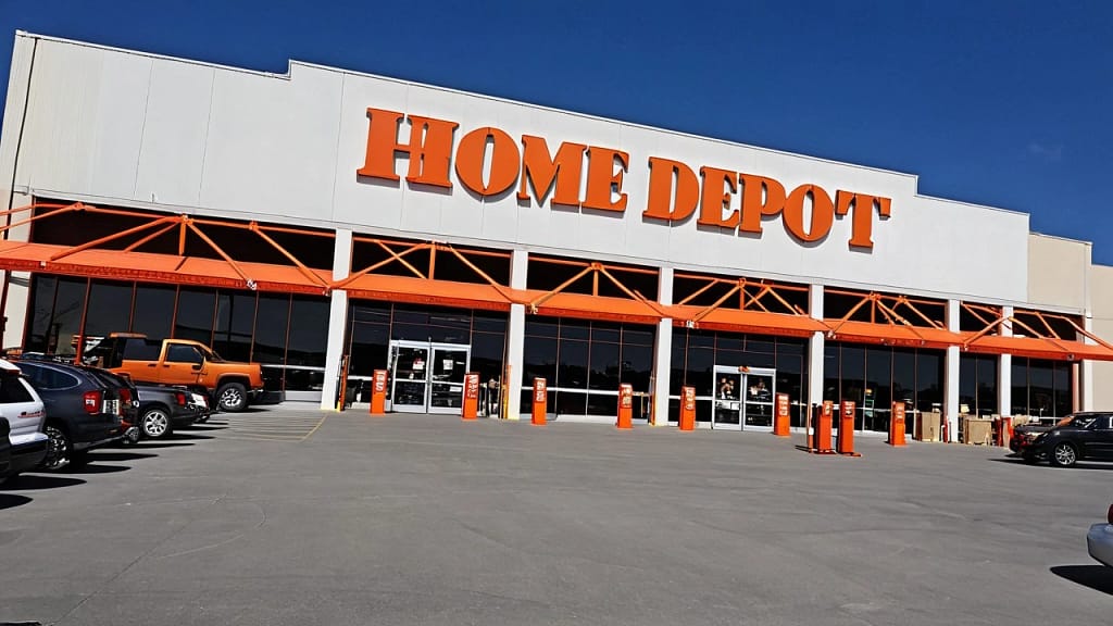 Front entrance of Home Depot near me in Bakersfield with orange signage
