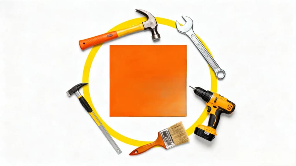 Home Depot Near Me in Plano East Plano tools arranged around orange square concept image