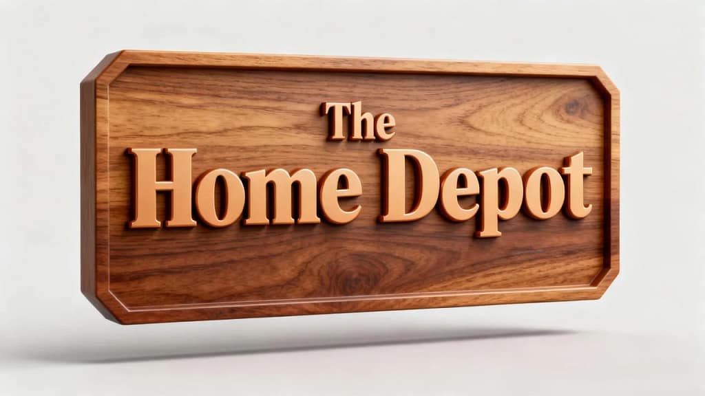 Home Depot Near Me in San Bernardino wooden style logo sign used in North Austin location
