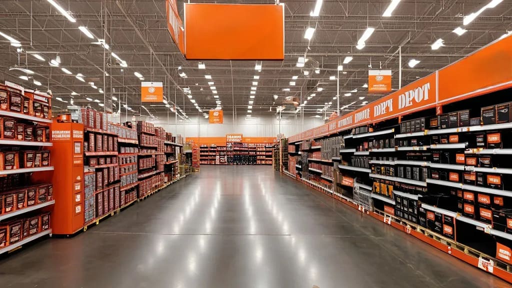 Inside Home Depot South San Francisco showing shelves of home improvement tools and materials