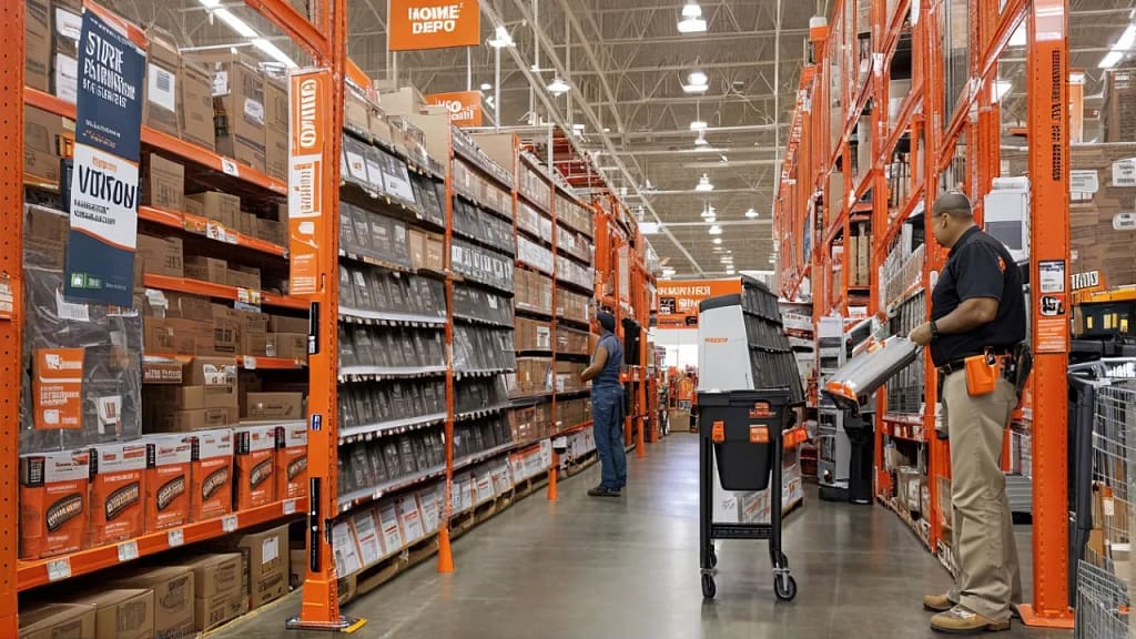 Aisles filled with construction tools and materials at Home Depot in Downtown Los Angeles
