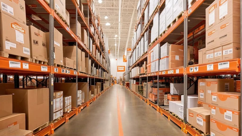 Home Depot in Los Angeles – Your Local Store for Construction & DIY Supplies Warehouse shelves at Home Depot in Los Angeles stocked with home improvement and building materials
