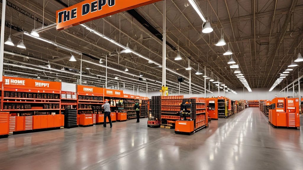 Spacious interior view of Home Depot Murrieta with neatly arranged shelves