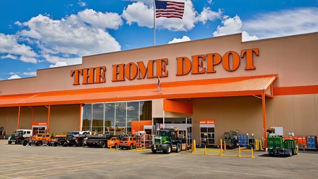 Home Depot Near Me in San Bernardino – Best Local Home Improvement Store Exterior front view of Home Depot Near Me in San Bernardino store with parked vehicles and an American flag