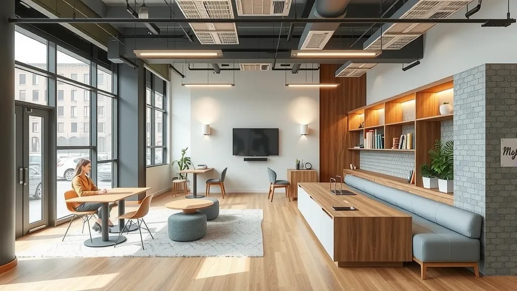 Home Depot Weekly Ad & Promotions Save More on Tools, Furniture & Decor Modern bright office lounge with wooden furniture, open shelves, and cozy seating area — representing savings and stylish updates from Home Depot Weekly Ad & Promotions.